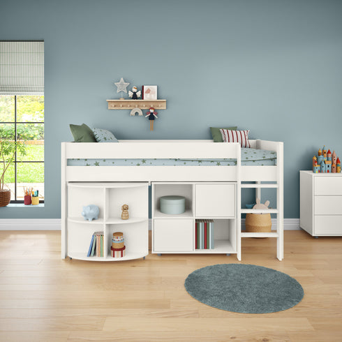 Uno White Midsleeper With Pull Out Desk And Cube Unit